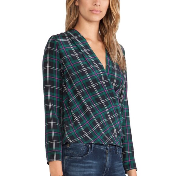 Amanda Uprichard Crossover Blouse Scotch Plaid XS Like New - Picture 2 of 5